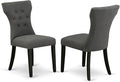 East West Furniture GAP6T50 Gallatin Parson Chairs - Button Tufted Nailhead Trim Dark Gotham Linen Fabric Upholstered Dining Chairs, Set of 2, Wirebrushed Black