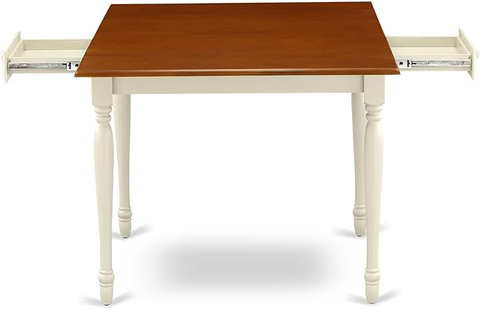 East West Furniture MZDA5-WHI-W 5 Piece Dining Set Includes a Rectangle Dining Room Table with Dropleaf and 4 Wood Seat Chairs, 36x54 Inch, Buttermilk & Cherry