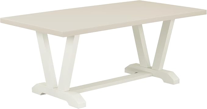 East West Furniture V027AB264-6 6 Piece Dining Set Contains a Rectangle Dining Room Table with V-Legs and 4 White Faux Leather Parson Chairs with a Bench, 40x72 Inch, Multi-Color