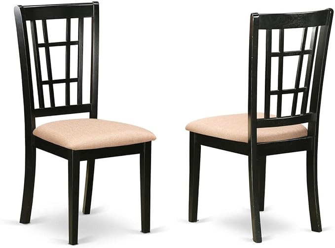 East West Furniture SUNI3-BCH-C 3 Piece Kitchen Table Set Contains a Round Dining Room Table with Dropleaf & Shelves and 2 Linen Fabric Upholstered Dining Chairs, 42x42 Inch, Black & Cherry