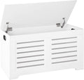 DINZI LVJ Storage Chest, Flip-Top Wooden Toy Box with 2 Safety Hinges, Retro Entryway Shoe Storage Bench, Sturdy Large Storage Trunk for Living Room, Bedroom, Easy Assembly, White