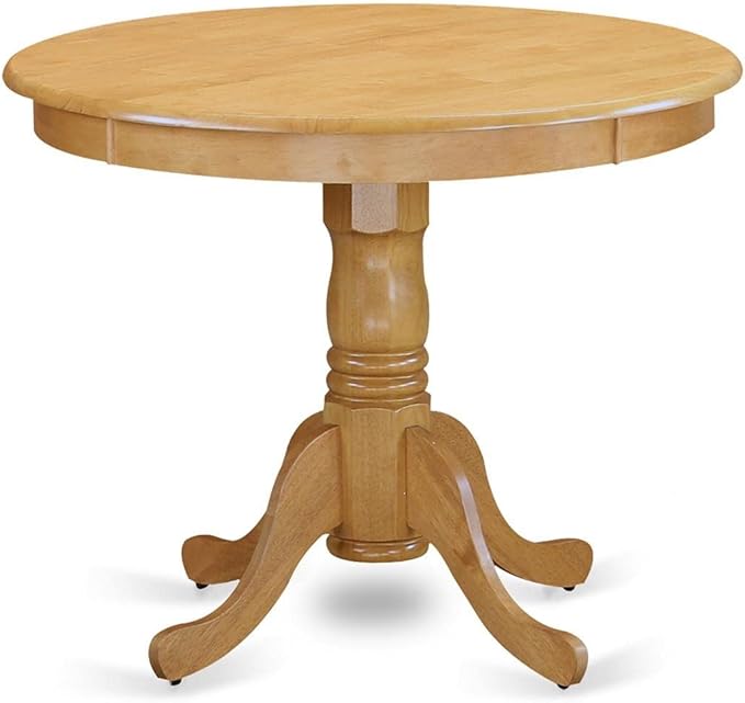 East West Furniture ANEN5-OAK-51 5 Piece Dinette Set Includes a Round Dining Table with Pedestal and 4 Autumn Green Faux Leather Upholstered Parson Chairs, 36x36 Inch, Oak