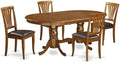 East West Furniture PLAV5-SBR-LC 5 Piece Dining Room Table Set Includes an Oval Wooden Table with Butterfly Leaf and 4 Faux Leather Kitchen Dining Chairs, 42x78 Inch, Saddle Brown