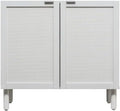 Sango Orre 2-Door Cabinet, Modern White Storage Cabinet with Synthetic Rattan Door Panels, Adjustable Shelf, Cylindrical Wood Legs, Discreet Finger Pulls, Elegant Furniture for Office or Living Room