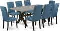 East West Furniture X697EL121-9 9 Piece Dining Room Furniture Set Includes a Rectangle Dining Table with X-Legs and 8 Blue Linen Fabric Upholstered Chairs, 40x72 Inch, Multi-Color