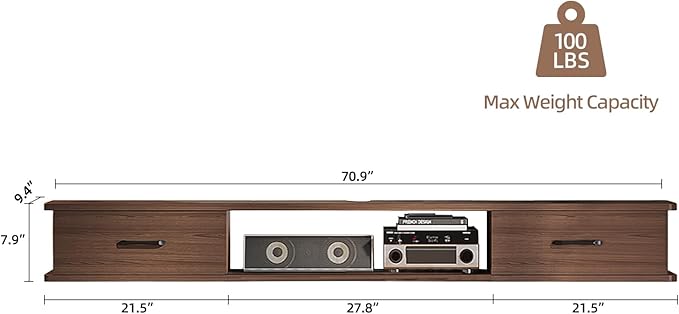 Floating TV Stand with 2 Doors,70'' Wall-Mounted TV Console,Floating TV Cabinet,Floating Console Shelf,Wall Mounted TV Cabinet(Walnut)