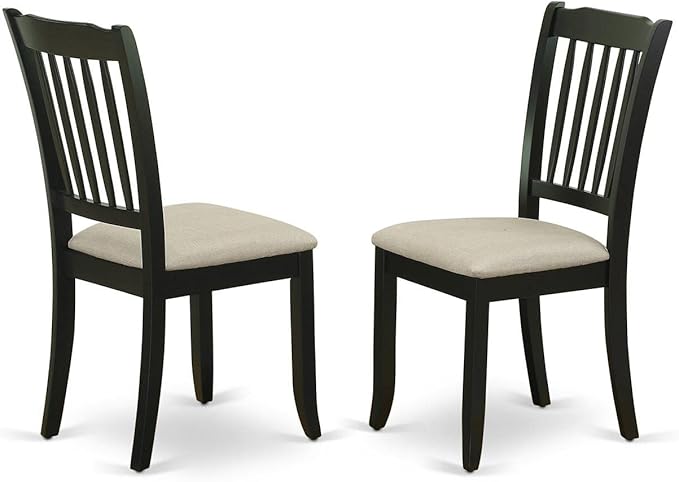 East West Furniture SHDA3-BLK-C 3 Piece Dining Table Set for Small Spaces Contains a Round Kitchen Table with Pedestal and 2 Linen Fabric Kitchen Dining Chairs, 42x42 Inch, Black