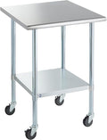 ROCKPOINT Stainless Steel Table for Prep & Work with Caster Wheels 30x30 Inches, NSF Commercial Heavy Duty Table with Undershelf and Legs for Restaurant, Home and Hotel