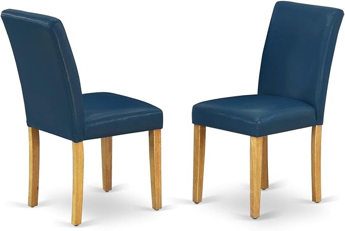 East West Furniture DLAB5-OAK-55 5 Piece Dining Room Furniture Set Includes a Round Dining Table with Dropleaf and 4 Oasis Blue Faux Leather Parsons Chairs, 42x42 Inch, Oak