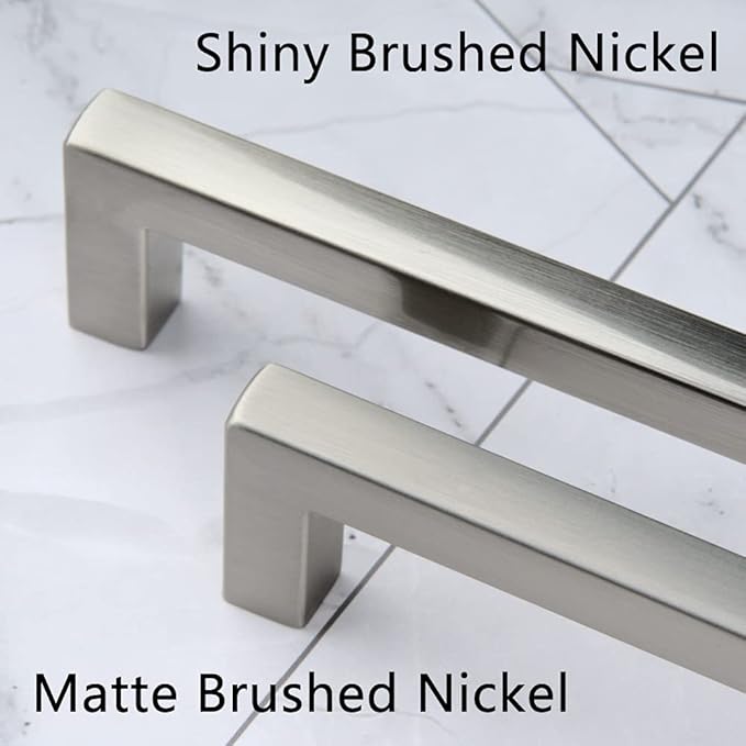 KOOFIZO Solid Square Bar Cabinet Handle - Brushed Nickel Furniture Pull, 10 Inch/256mm Screwhole Distance, Pack of 5 for Kitchen Cupboard Door, Bedroom Dresser Drawer, Bathroom Wardrobe Hardware