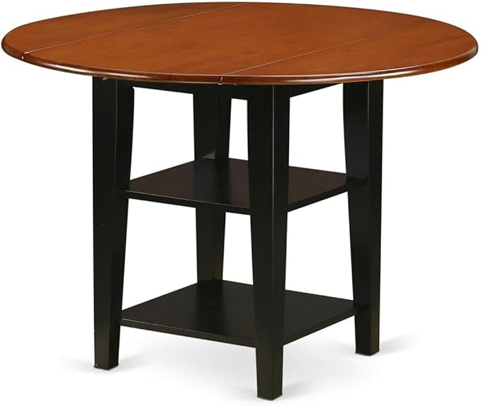 East West Furniture SUQU5-BCH-W 5 Piece Modern Dining Table Set Includes a Round Wooden Table with Dropleaf & Shelves and 4 Kitchen Dining Chairs, 42x42 Inch, Black & Cherry