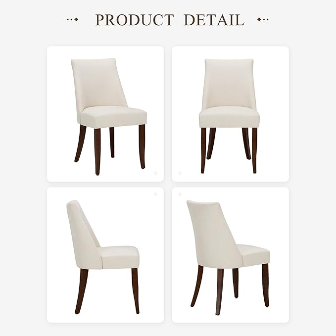 COLAMY Upholstered Dining Chairs Set of 2, Mid Century Modern Kitchen Chairs with Back, Farmhouse Fabric Side Dining Room Chairs with Wood Legs for Dining Room Restaurant, Beige
