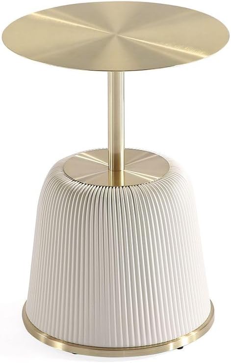 Manhattan Comfort Anderson Modern 15.75" Round End Tables 1.0 - Elegant Leatherette Upholstered Base with Pleated Design & Gold Steel Tabletop, Fully Assembled Accent Furniture, Set of 1, Cream