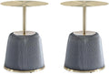 Manhattan Comfort Anderson Modern 15.75" Round End Tables 1.0 - Elegant Leatherette Upholstered Base with Pleated Design & Gold Steel Tabletop, Fully Assembled Accent Furniture, Set of 2, Grey