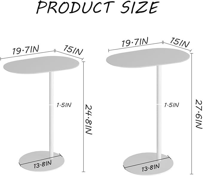 C-Shaped Side Table, Iron End Table for Couch Sofa and Bed, Small Metal White Side Tables for Living Room Bedroom (White, High-27.6in/70cm)