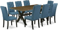 East West Furniture X677EL121-9 9 Piece Modern Dining Table Set Includes a Rectangle Wooden Table with X-Legs and 8 Blue Linen Fabric Parson Dining Room Chairs, 40x72 Inch, Multi-Color