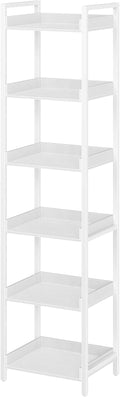 Rolanstar Bookshelf, 6-Tier Storage Rack, Narrow Corner Bookshelf, Display Wooden Shelves for Living Room, Bathroom, Balcony, Kitchen,White