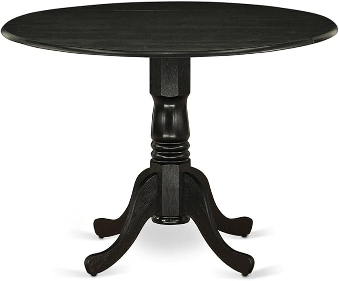 East West Furniture DLFL5-ABK-21 5 Piece Dining Room Table Set Includes a Round Dining Table with Dropleaf and 4 Blue Linen Fabric Upholstered Parson Chairs, 42x42 Inch, Wirebrushed Black