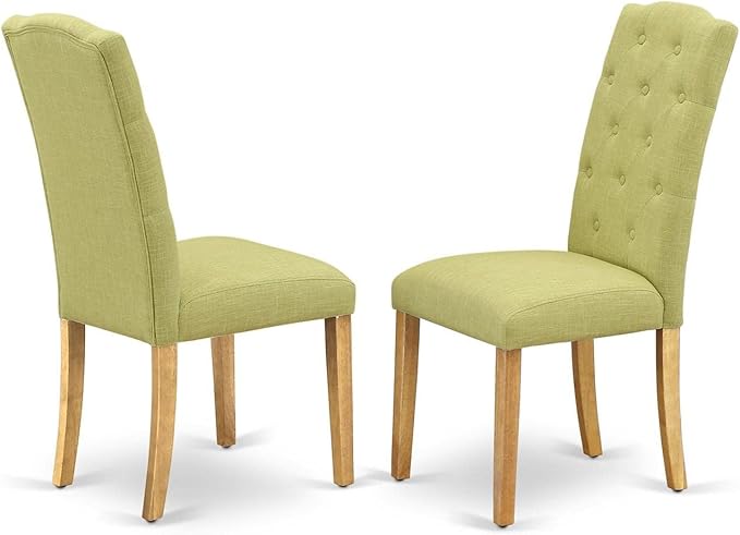East West Furniture DLCE3-OAK-07 3 Piece Dining Set Contains a Round Dining Room Table with Dropleaf and 2 Limelight Linen Fabric Upholstered Parson Chairs, 42x42 Inch, Oak
