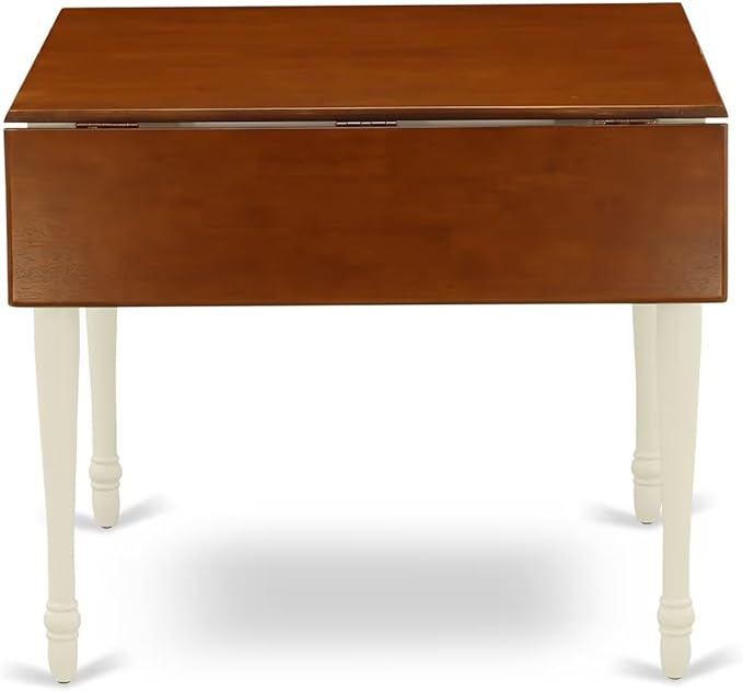 East West Furniture MZDA3-WHI-W 3 Piece Dining Table Set for Small Spaces Contains a Rectangle Dining Room Table with Dropleaf and 2 Wooden Seat Chairs, 36x54 Inch, Buttermilk & Cherry