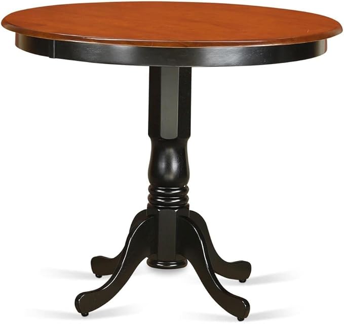 East West Furniture TRCH5-BLK-C 5 Piece Kitchen Counter Height Dining Table Set Includes a Round Pub Table and 4 Linen Fabric Upholstered Chairs, 42x42 Inch, Black & Cherry