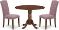 East West Furniture DLCE3-MAH-10 3 Piece Dinette Set for Small Spaces Contains a Round Dining Table with Dropleaf and 2 Dahlia Linen Fabric Parsons Dining Chairs, 42x42 Inch, Mahogany