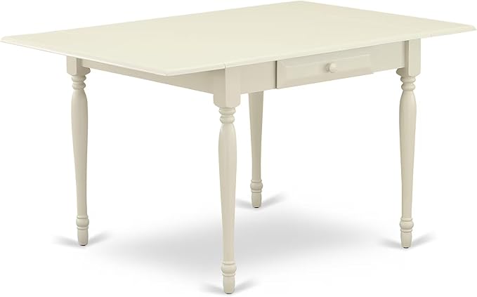 East West Furniture MZNO3-LWH-W 3 Piece Kitchen Table Set for Small Spaces Contains a Rectangle Dining Room Table with Dropleaf and 2 Solid Wood Seat Chairs, 36x54 Inch, Linen White