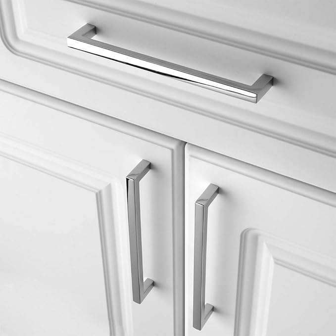 KOOFIZO 30-Pack Solid Square Bar Cabinet Handle - Chrome Furniture Pull, 6.3 Inch/160mm Screwhole Distance for Kitchen Cupboard Door, Bedroom Dresser Drawer, Bathroom Wardrobe Hardware