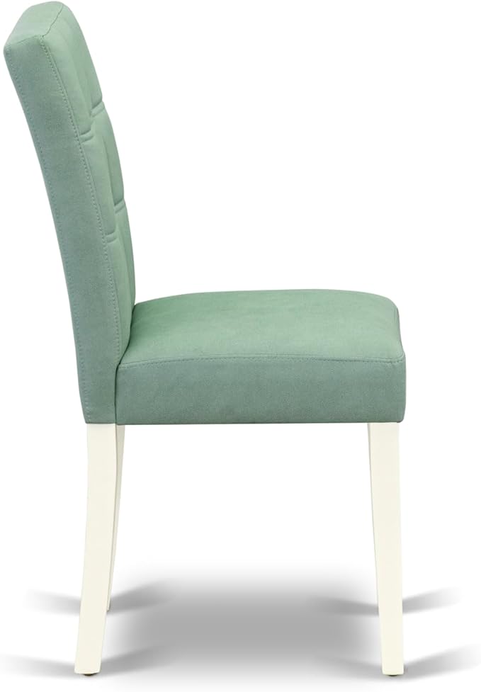 East West Furniture DLAS3-WHI-43 3 Piece Modern Dining Set contain A Wood Dining Table and 2 Willow Green Polyester Fabric Mid Century Chairs, Linen White