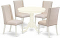 East West Furniture ANFL5-LWH-01 5 Piece Kitchen Table & Chairs Set Includes a Round Dining Room Table with Pedestal and 4 Cream Linen Fabric Parson Dining Chairs, 36x36 Inch, Linen White
