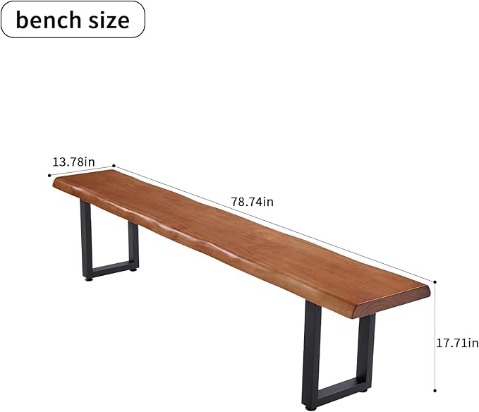 Brown Bench Wooden Long Bench with Metal Legs for Office Restaurant Living Room Meeting Room Indoor Seating Multiple (tan bench78.74in)
