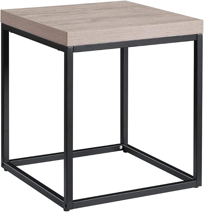 CENSI 18-Inch Grey Wash Accent End Table/Side Table for Living Room, Modern Industrial, Square, Metal and Wood (French Oak)