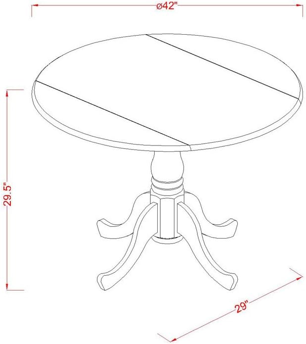 East West Furniture DLVA5-BLK-W 5 Piece Dining Set Includes a Round Dining Room Table with Dropleaf and 4 Kitchen Chairs, 42x42 Inch, Black