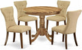 East West Furniture ANGA5-ANA-03 5 Piece Dining Table Set for 4 Includes a Round Kitchen Table with Pedestal and 4 Brown Linen Fabric Upholstered Parson Chairs, 36x36 Inch, Natural