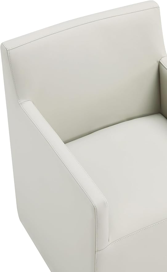 Manhattan Comfort Anna Square Modern Dining Chair with Arms, Head-to-Toe Faux Leather Upholstered Accent Armchair with Plastic Foot Padding, Set of 2, Stone Grey