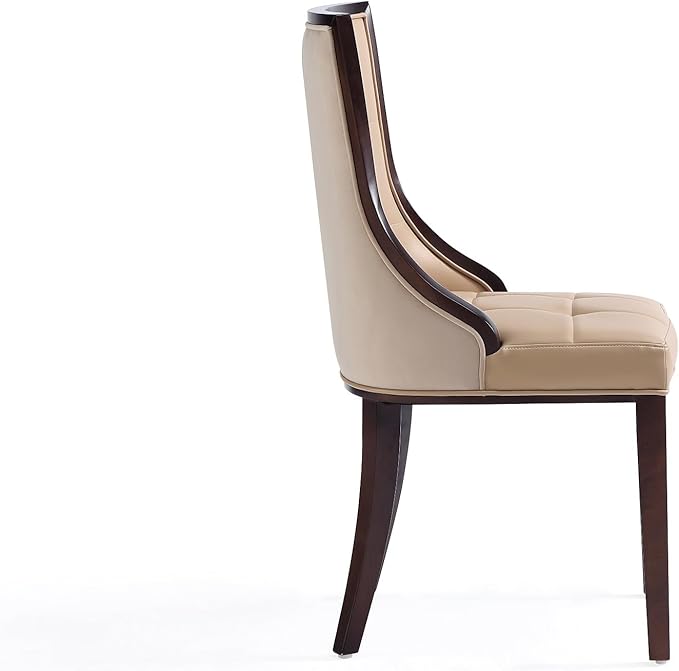 Manhattan Comfort Fifth Avenue Faux Leather Dining Chairs, Parsons Accent Furniture with Padded Wingback Seat, Fine Rectangular Stitching and Solid Beech Wood Frame, Set of 2, Tan