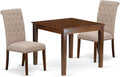 East West Furniture OXBR3-MAH-04 3 Piece Dining Room Furniture Set Contains a Square Dining Table and 2 Light Tan Linen Fabric Upholstered Chairs, 36x36 Inch, Mahogany