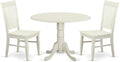 East West Furniture DLWE3-WHI-W 3 Piece Dinette Set for Small Spaces Contains a Round Dining Table with Dropleaf and 2 Dining Room Chairs, 42x42 Inch, Linen White