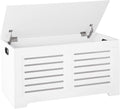 DINZI LVJ Storage Chest, 39.4”Wooden Toy Box with 2 Safety Hinges, Retro Entryway Shoe Storage Bench with Flip-Top, Sturdy Large Storage Trunk for Living Room, Bedroom, Easy Assembly, White