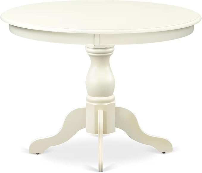 East West Furniture HBBO5-LWH-W 5 Piece Dining Room Furniture Set Includes a Round Kitchen Table with Pedestal and 4 Dining Chairs, 42x42 Inch, Linen White