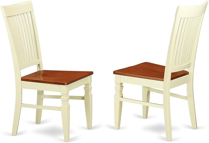 East West Furniture DLWE3-BMK-W 3 Piece Dining Set Contains a Round Dining Room Table with Dropleaf and 2 Wood Seat Chairs, 42x42 Inch, Buttermilk & Cherry