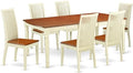 East West Furniture DOIP7-BMK-W 7 Piece Modern Dining Table Set Consist of a Rectangle Wooden Table with Butterfly Leaf and 6 Kitchen Dining Chairs, 42x78 Inch, Buttermilk & Cherry