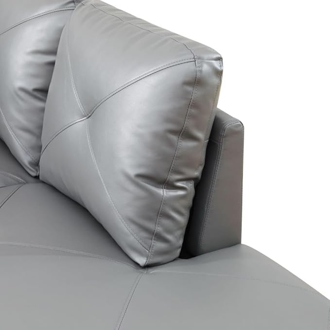 Dark Grey L-Shaped 3-Piece Faux Leather Sofa with Storage Ottoman Set, Sectional Couch Sofa Set for Living Room, Office, Small Space