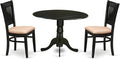 East West Furniture DLVA3-BLK-C 3 Piece Kitchen Table Set for Small Spaces Contains a Round Dining Room Table with Dropleaf and 2 Linen Fabric Upholstered Chairs, 42x42 Inch, Black