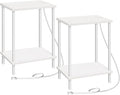 HOOBRO Side Table with Charging Station, Set of 2 End Tables with USB Ports and Outlets, Nightstand with 2-Layer Storage Shelves for Small Spaces, Living Room, Bedroom, White WW09UBZP201