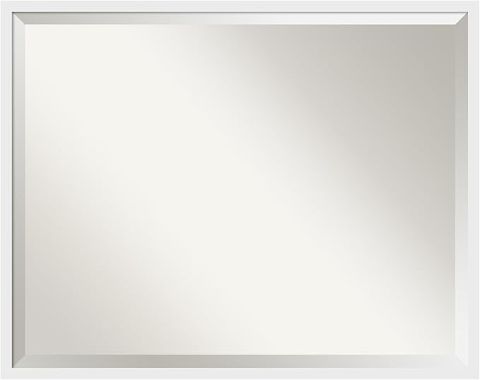 Amanti Art White Bathroom Mirror for Over Sink, 24x30 Incline White Rectangle Vanity Mirror, Large Modern Contemporary Wood Frame, Hangs Horizonally and Vertically, Bathroom Wall Decor, Beveled Edge
