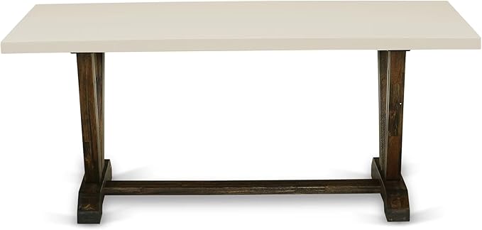 East West Furniture V727MZN32-9 9 Piece Dining Room Furniture Set Includes a Rectangle Dining Table with V-Legs and 8 Light Beige Linen Fabric Upholstered Chairs, 40x72 Inch, Multi-Color