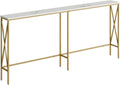 Masupu 70.9" Console Table, Modern Narrow Long Sofa Table Behind Couch, Skinny Entry Table, Industrial Sofa Table with Metal Frame for Hallway, Living Room, Marble White