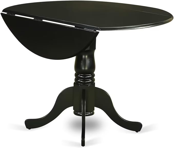 East West Furniture DLSI5-BLK-21 5 Piece Dining Room Table Set Includes a Round Kitchen Table with Dropleaf and 4 Blue Linen Fabric Parson Dining Chairs, 42x42 Inch, Black