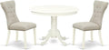 East West Furniture HLGA3-LWH-35 3 Piece Dining Room Table Set Contains a Round Kitchen Table with Pedestal and 2 Doeskin Linen Fabric Parsons Dining Chairs, 42x42 Inch, Linen White